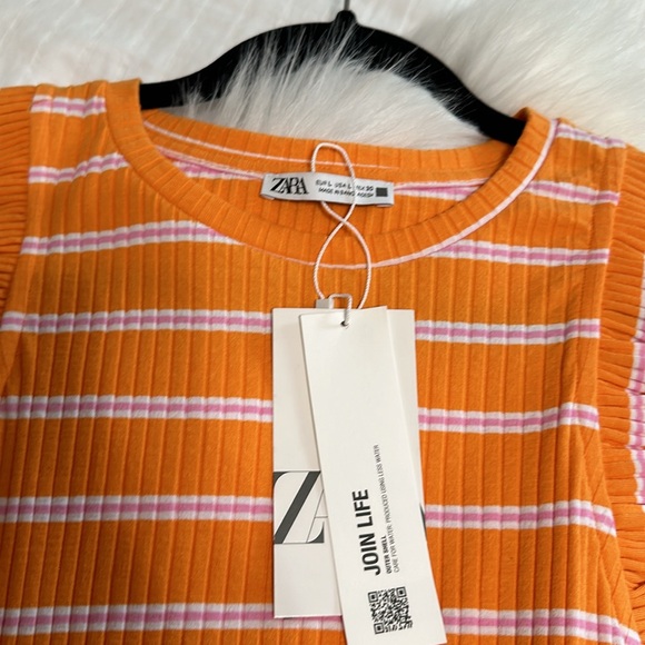 Zara Striped Ribbed Ruffle Dress size L - Picture 6 of 7